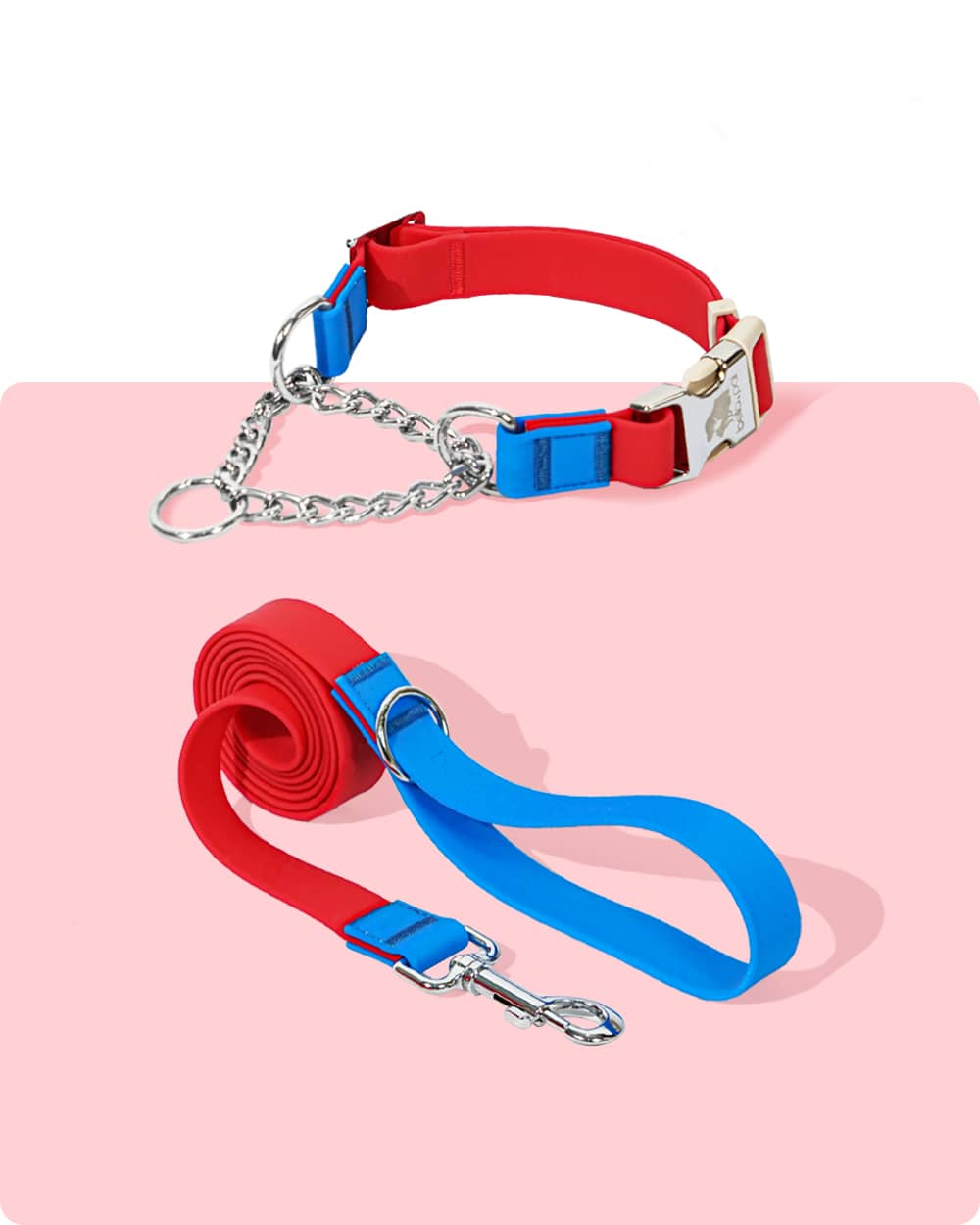 Aqua PVC Waterproof Martingale Collar and Leash Set - Hero Red