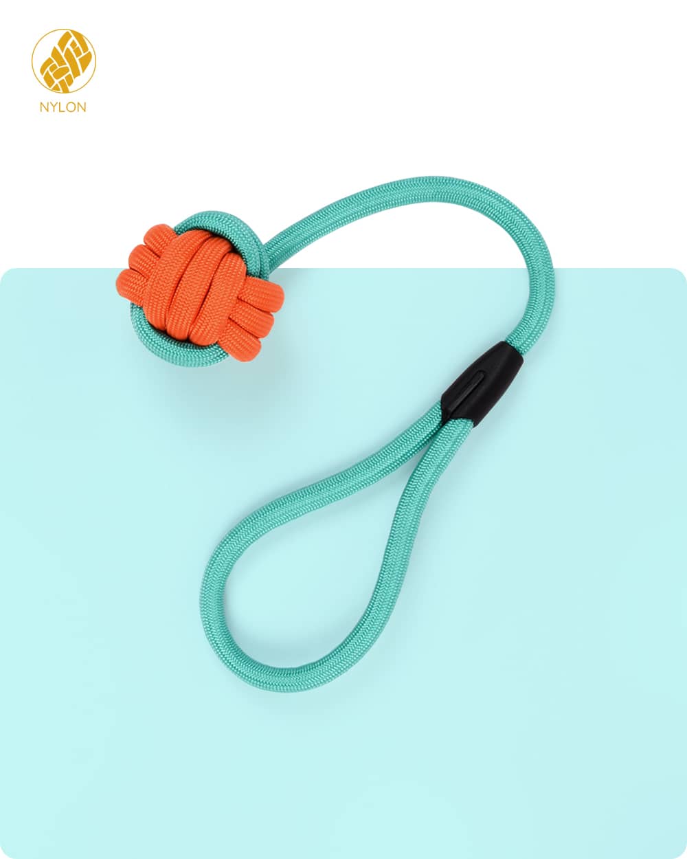 Nylon Rope and Ball Tug Toy With Loop - Orange Green