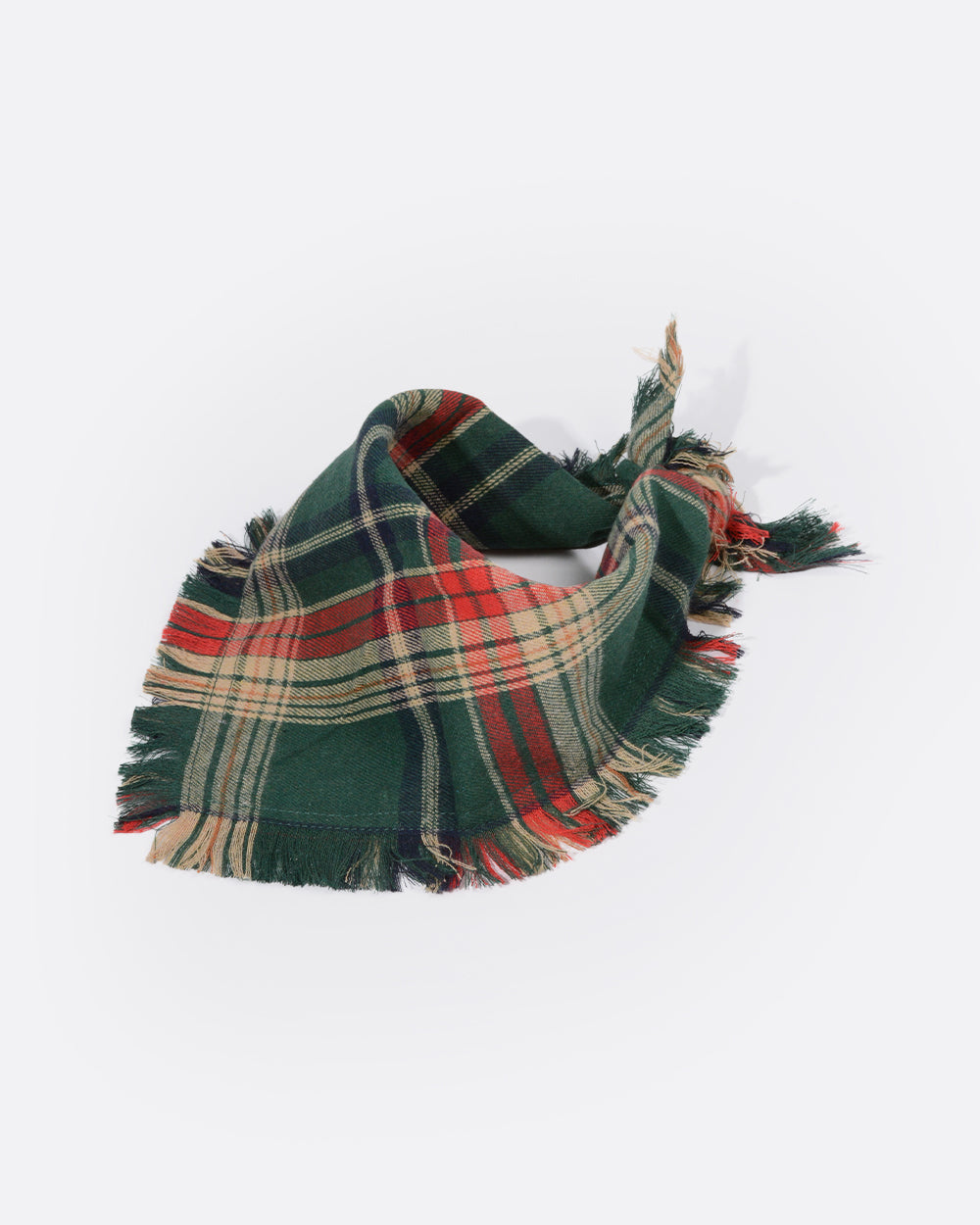 Bella & Pal Christmas Stewart plaid dog bandana made of soft cotton material.  It is skin-friendly for dogs. This Scottish style tartan pattern features green, red and khaki. Added with stylish edging design, it is an ideal pet accessory for Autumn, winter, or festival costume